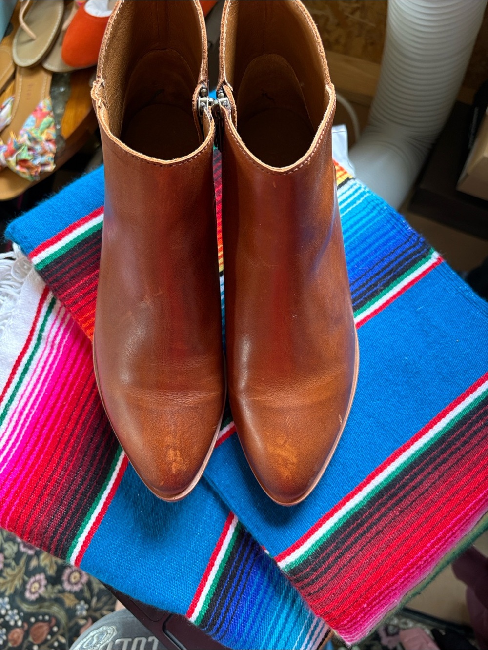 Frye Cognac Leather Pointed Toe Ankle Booties